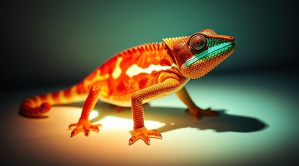 Obraz premium Reptile Radiance - A close-up of a vibrant chameleon with intricate scales