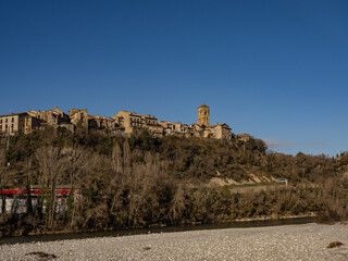 View of the medieval town of Ainsa, in the Aragonese Pyrenees. Huesca. Spain