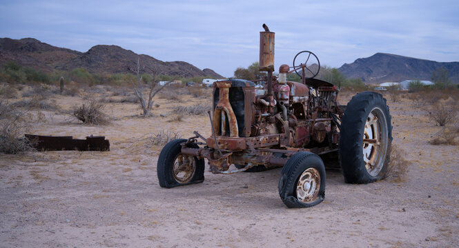 Decaying Tractor Yard Art on Display