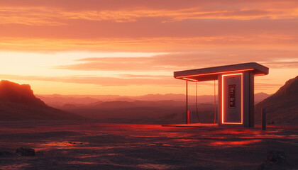 Moderne Kapsel im Sonnenuntergang der W&uuml;ste

