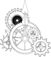 Vector sketch illustration silhouette design of clock installation kinetic machine