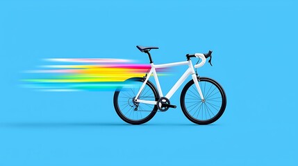 Fototapeta premium Fast White Road Bike with Rainbow Motion Blur on Blue Background