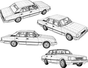 Vector sketch illustration silhouette design of old classic European vintage ca