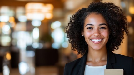 Obraz premium Entrepreneur arrives at hotel ready for business adventure with a smile
