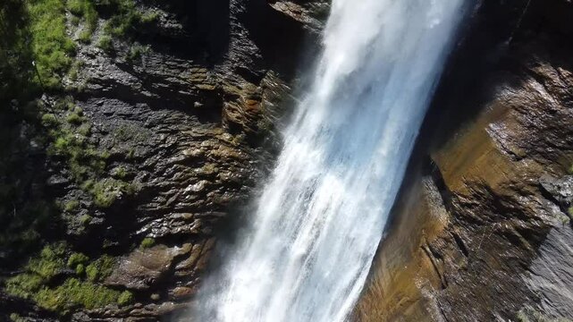 Aerial view of Cascade du Rouget (Rouget Waterfalls) in Sixt-fer-a-cheval in Haute-Savoie France