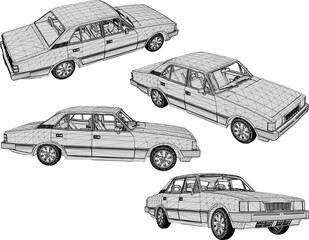 Fototapeta premium Vector sketch illustration silhouette design of old classic European vintage car