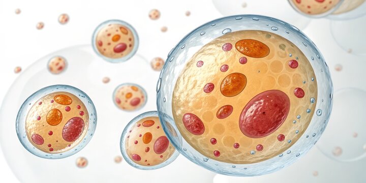 3D Render of Adipocytes Cellular Composition, Lipid Droplets, Fat Cell Concept Adipocyte, Fat Cell, 3D Rendering