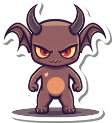 Fototapeta premium Adorable Cartoon Devil With Horns And Wings