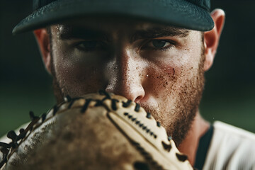 A player spitting into his glove as he adjusts his stance, the camera focusing on his intensity.


