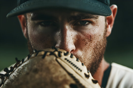 A player spitting into his glove as he adjusts his stance, the camera focusing on his intensity.


