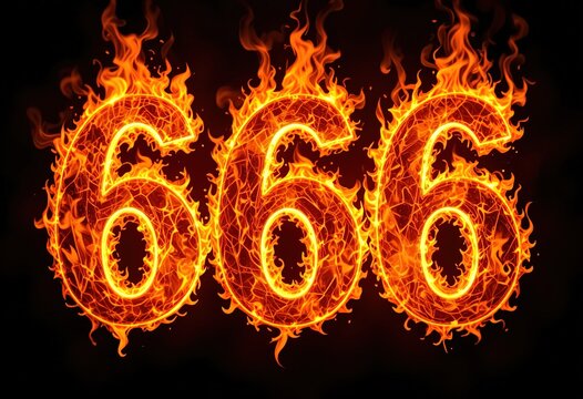 The image depicts the number 666 engulfed in fiery flames against a black background.