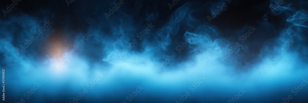 Poster abstract studio image. blue background with flowing white fog mist. soft colors, smooth shapes creat