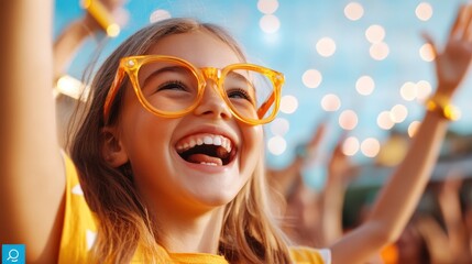 Joyful young women celebrate at vibrant open air concert under the stars