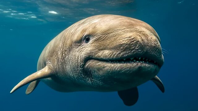 A mesmerizing underwater encounter with a rare goblin shark, a deep-sea dweller showcasing its unique appearance and captivating charm.