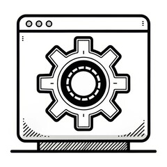 Obraz premium Black and White Doodle Gear Icon in Browser Window, Web Development, UI Design Web Design, Software Development