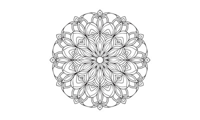 Black and white floral mandala illustration with detailed patterns, perfect for relaxation and adult coloring.