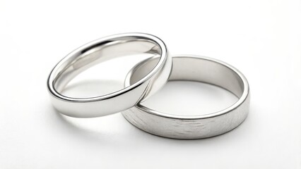Two Silver Wedding Bands Polished and Brushed Finish, Close-up Photography, Love and Commitment Concept,Silver rings, wedding jewelry Silver Rings, Wedding Bands