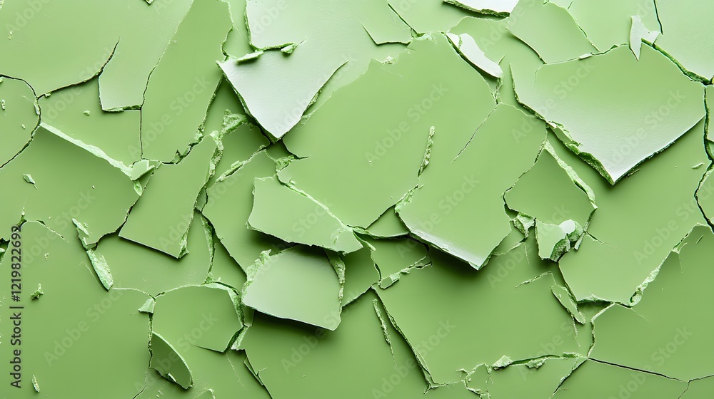 Aufkleber close-up of textured green paint chips on a surface highlighting the natural aging process and uniqu