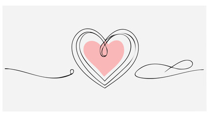 Simple hand drawn heart vector illustration, background for valentines day, in light white and pink colors, simple love themed illustration, with lines, for cards, posters, with empty, blank space.