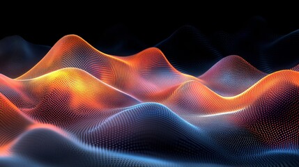 Fototapeta premium Colorful abstract waves cascade over a digital landscape, blending vibrant orange and blue tones, captivating the viewer with dynamic flow and modern aesthetics.