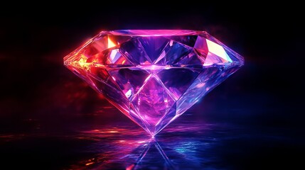 A vibrant, multi-colored diamond radiating light with vivid reflections against a dark backdrop, symbolizing luxury, beauty, and the timeless allure of gemstones.