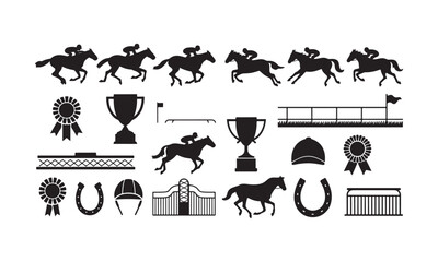Horse Racing Silhouettes and Icons - Jockeys, Horses, Trophies, and Equestrian Elements