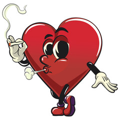 Cute heart vektor illustration mascot character smoke calmly, work of hand drawn