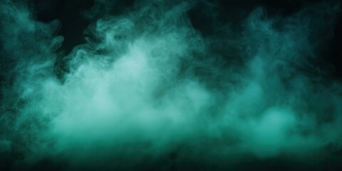 Fototapeta premium Mystical abstract background with dark green and cyan colors. Neon lights illuminate swirling, ethereal smoke. Surreal and atmospheric. Ideal for fantasy, tech, or gaming design.