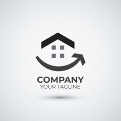 Smile arrow house and real estate logo design template