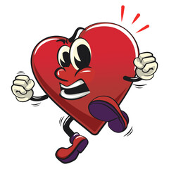 Cute heart vektor illustration mascot character jumping and kicking, work of hand drawn