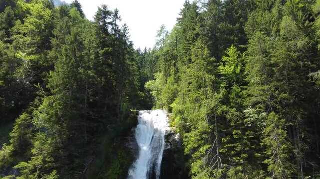 Aerial view of Cascade du Rouget (Rouget Waterfalls) in Sixt-fer-a-cheval in Haute-Savoie France