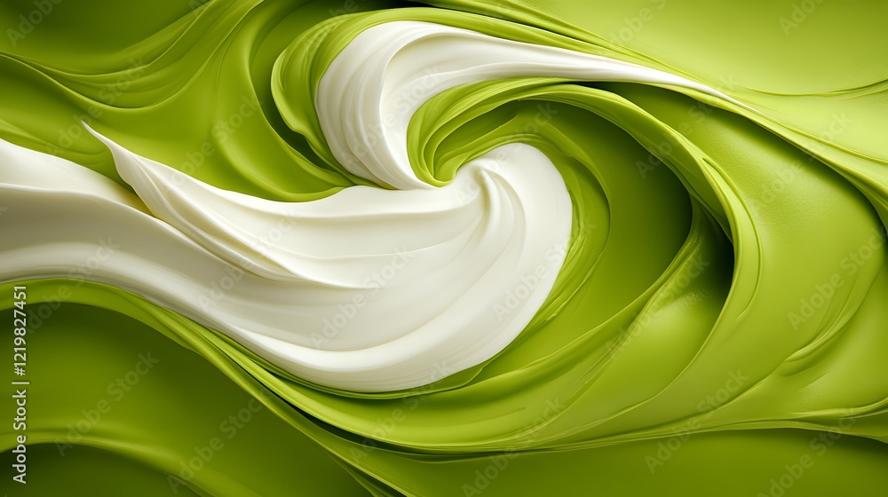 Poster elegant green and white abstract swirl pattern with smooth textures and fluid motion, perfect for ba