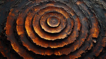 The concentric rings of a tree trunk in vivid close up detail