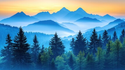 Obraz premium Misty mountain layers at dusk.