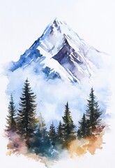 Fototapeta premium Majestic Snowcapped Mountain Peak Above a Forest