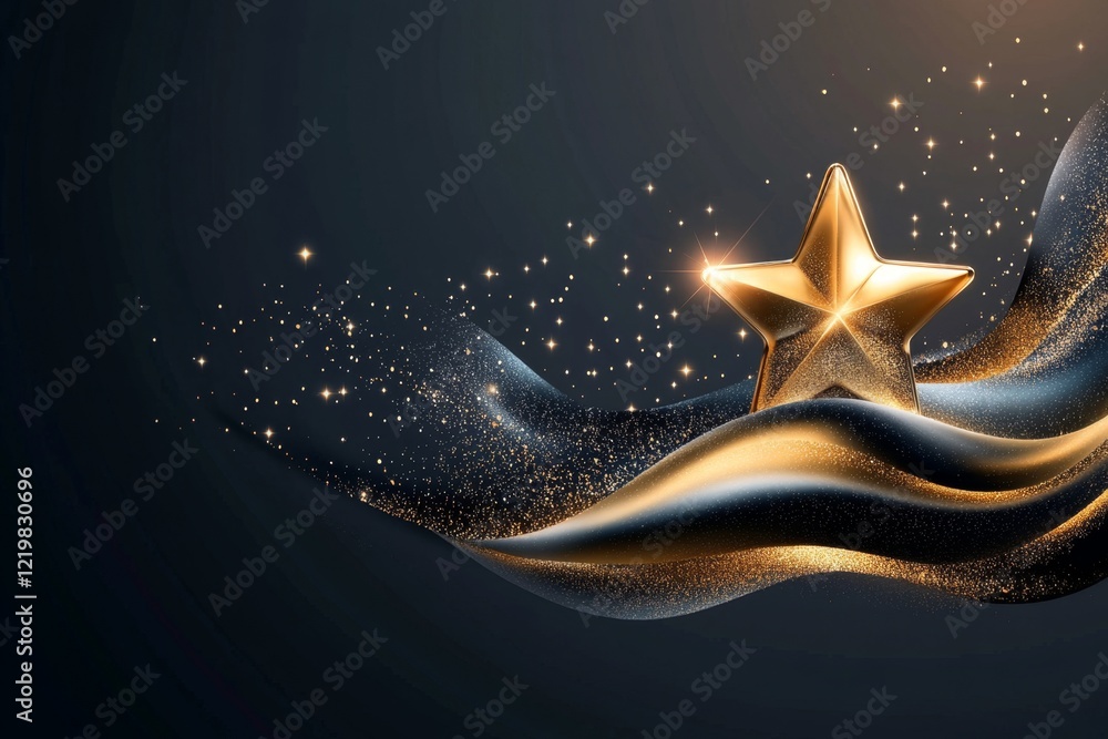 Poster a clean, modern design of a hand holding a small star, rendered in soft gradients of gold and blue, 