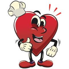 Cute heart vektor illustration mascot character love being chef give thumbs up, work of hand drawn