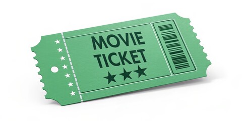 Green Movie Ticket 3D Render, Ticket Stub, Cinema Concept, Movie Admission Cinema, 3D rendering