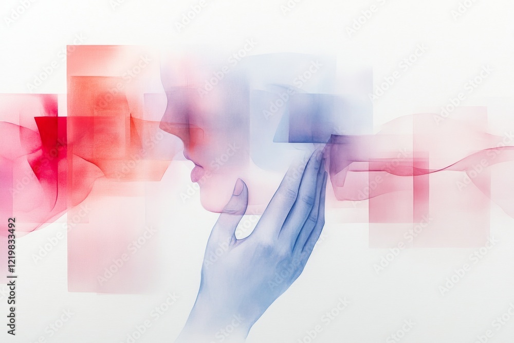 Poster a flat 2d drawing of a person placing their hand on their chest, their expression downcast and their