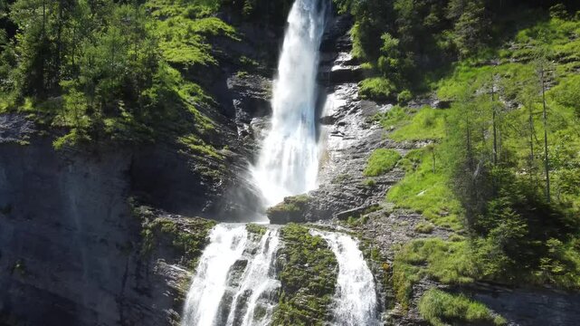 Aerial view of Cascade du Rouget (Rouget Waterfalls) in Sixt-fer-a-cheval in Haute-Savoie France