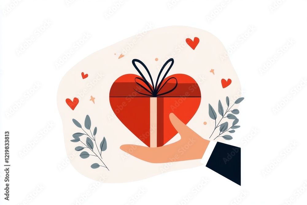 Aufkleber A flat design of a single heart floating above an open hand, with clean lines and warm, pastel colors to convey thankfulness
