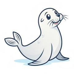 Fototapeta premium Happy Seal Pup Cartoon Illustration Graphic, Cute Animal Concept, White Background Seal, Cartoon