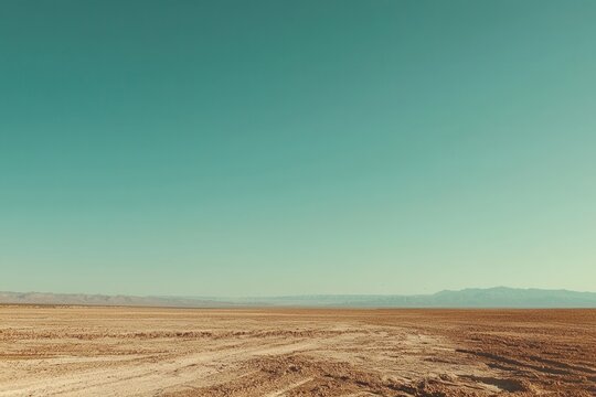 A drought affecting agricultural fields, with parched soil and withered crops under a cloudless sky. 