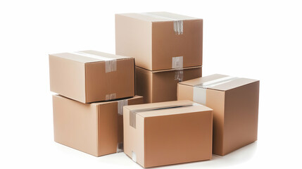 Fototapeta premium Cardboard boxes stacked, warehouse storage, shipping