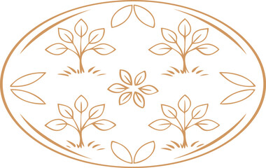 A minimalist circular composition of plants arranged in line art style for book design