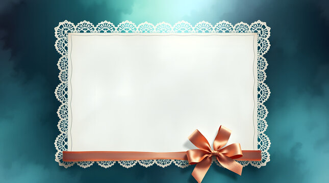 Elegant blank certificate with lace and ribbon on textured background