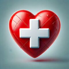 Obraz premium Realistic red heart with white cross in 3D style. Symbol of medicine and first aid. Vector illustration 