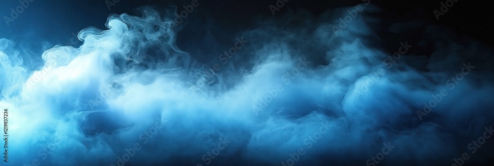 Poster abstract image of dynamic blue, white fog mist. soft flowing shapes create captivating atmosphere. i