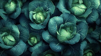 Obraz premium Fresh Green Cabbage Leaf Vibrant Botanical Illustration Healthy Organic Vegetable Salad Nutrition
