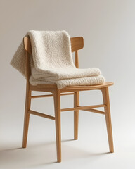 Cream-colored knitted throw draped on a light wood chair. Simple, cozy, and inviting.